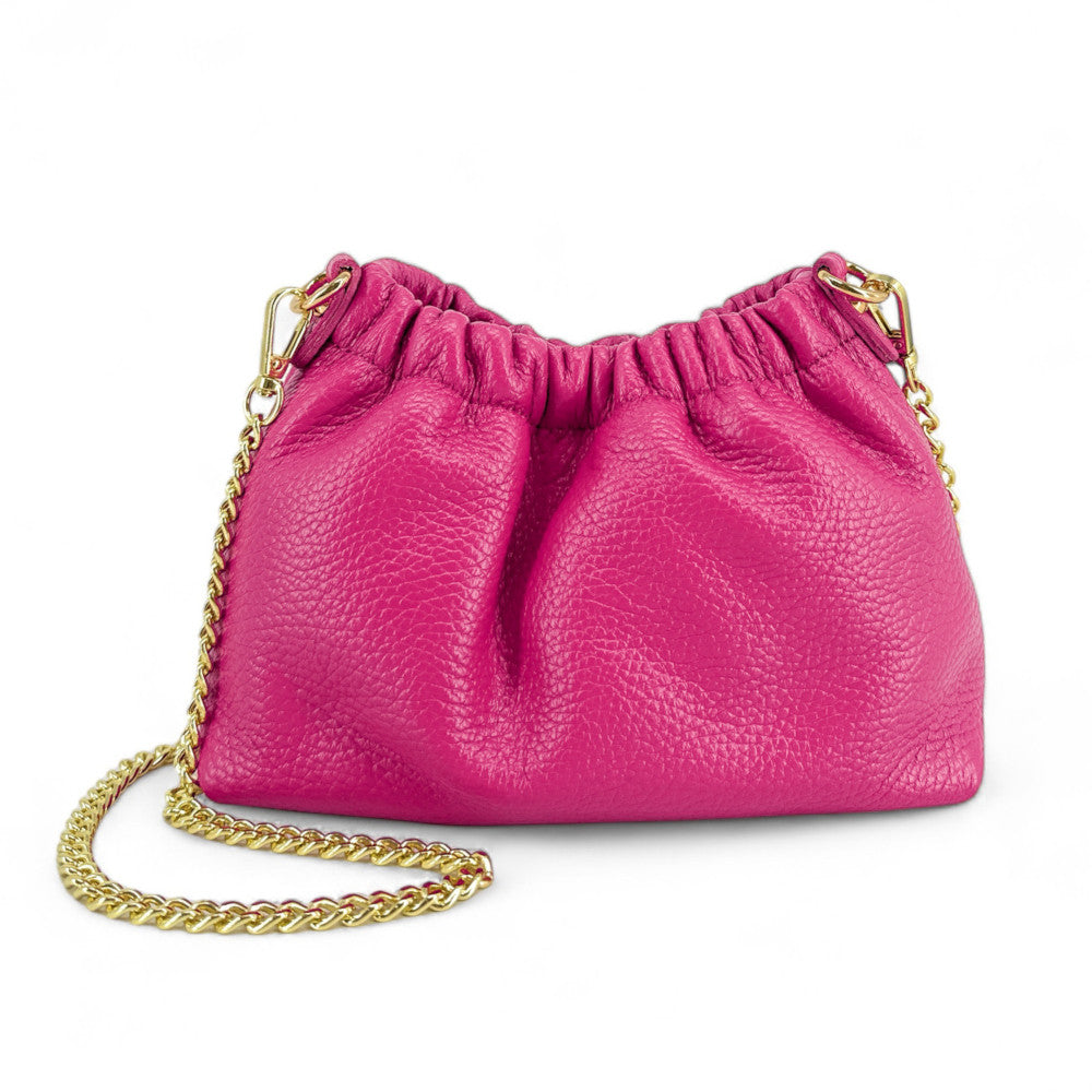 Sac pouch en cuir grainé ou irisé LA POUCHINETTE Rose fuchsia