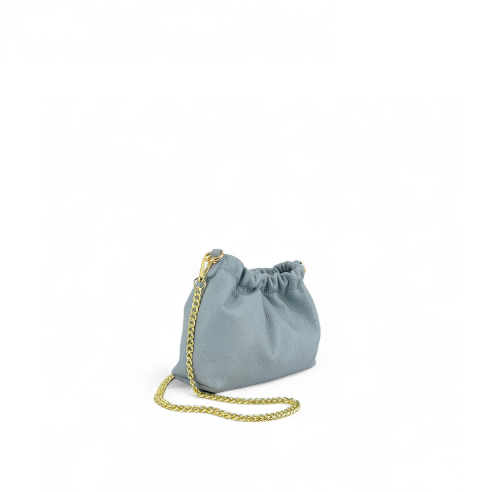 Sac pouch en cuir grainé ou irisé LA POUCHINETTE Bleu pastel