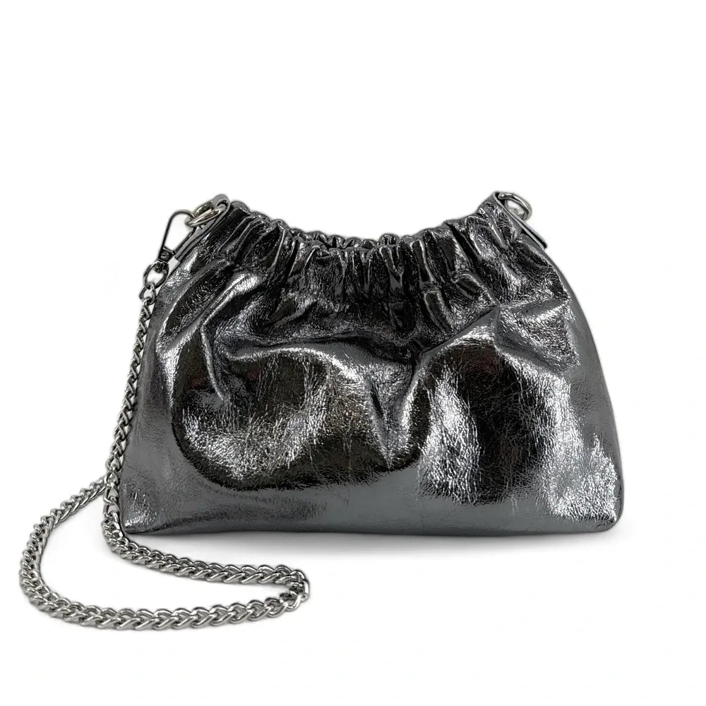 Sac pouch en cuir grainé ou irisé LA POUCHINETTE Argent foncé