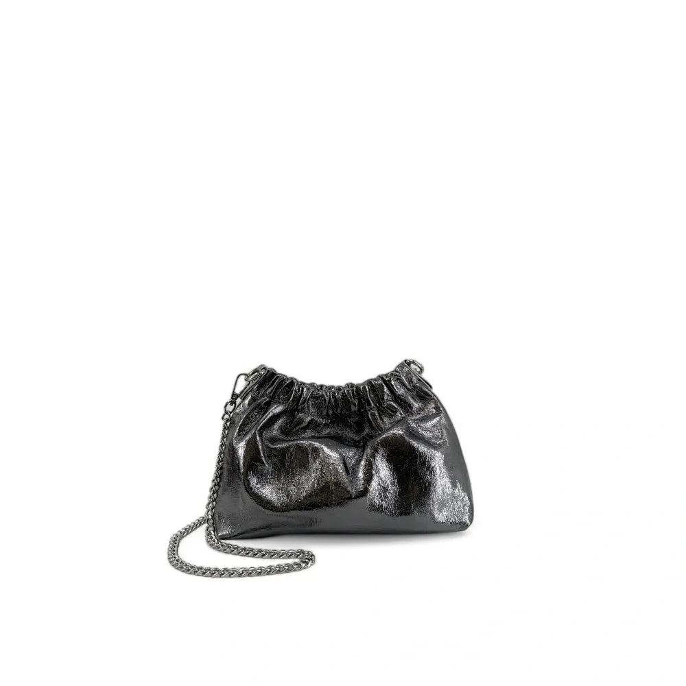 Sac pouch en cuir grainé ou irisé LA POUCHINETTE Argent foncé