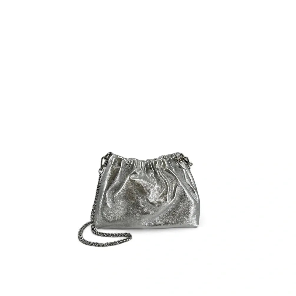 Sac pouch en cuir grainé ou irisé LA POUCHINETTE Argent clair