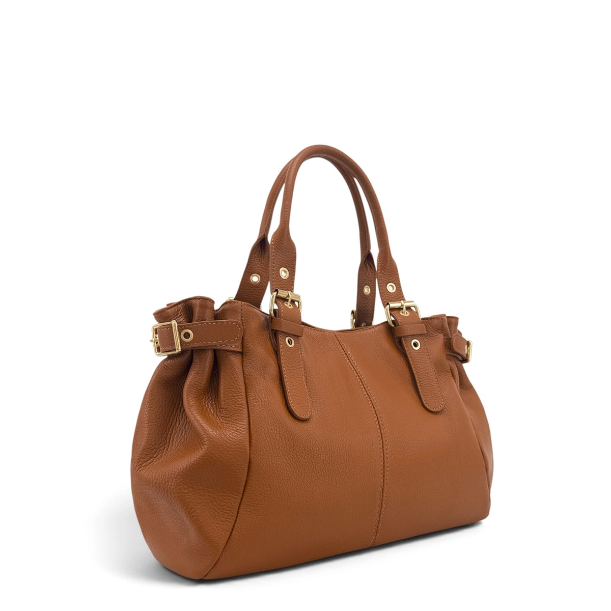 Bolso bowling de piel granulada NEW PRINCESS XL Marrón camel oscuro