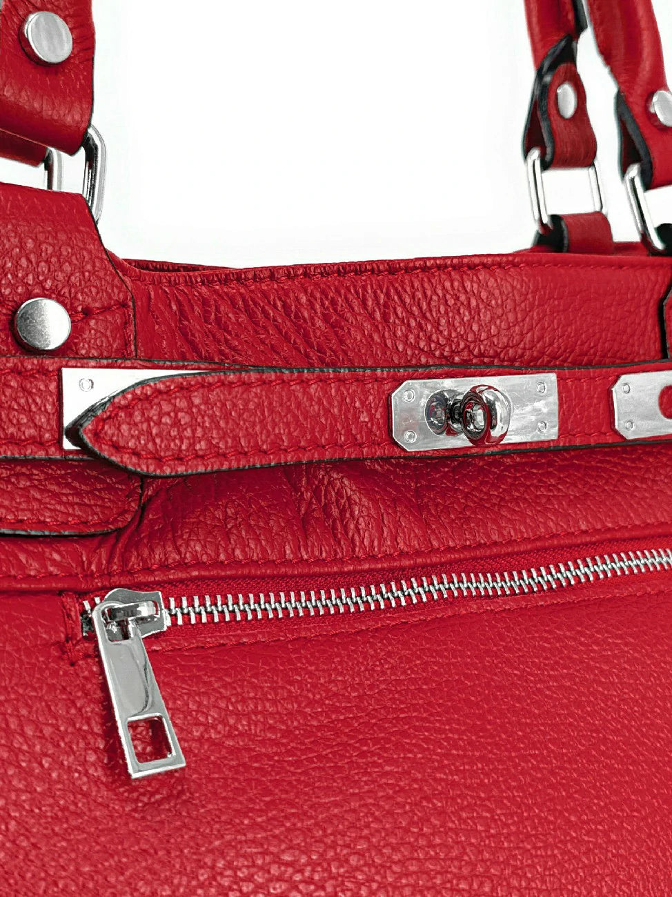 Shopper aus genarbtem Leder JANET SILVER Krapprot