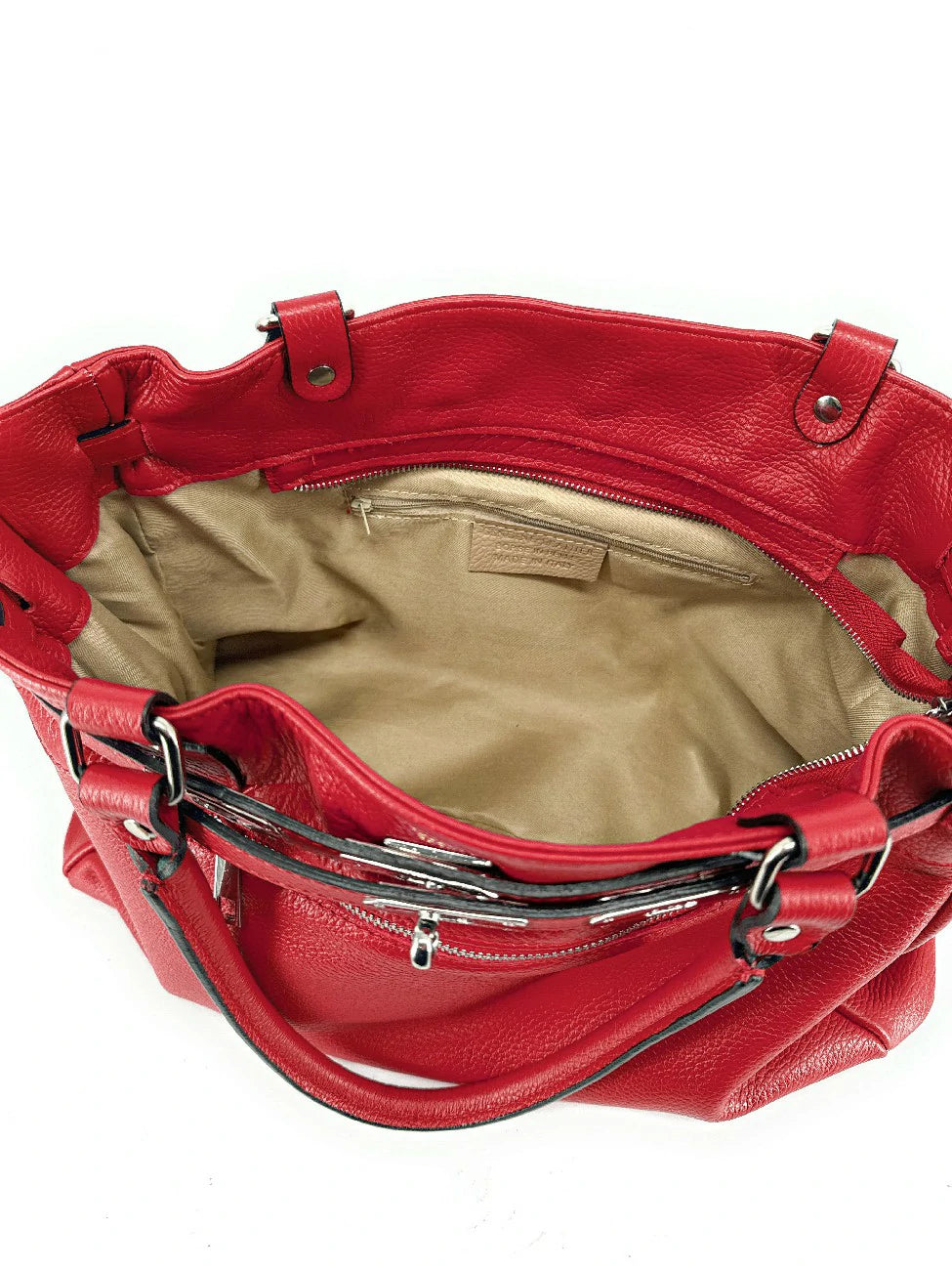 Shopper aus genarbtem Leder JANET SILVER Krapprot
