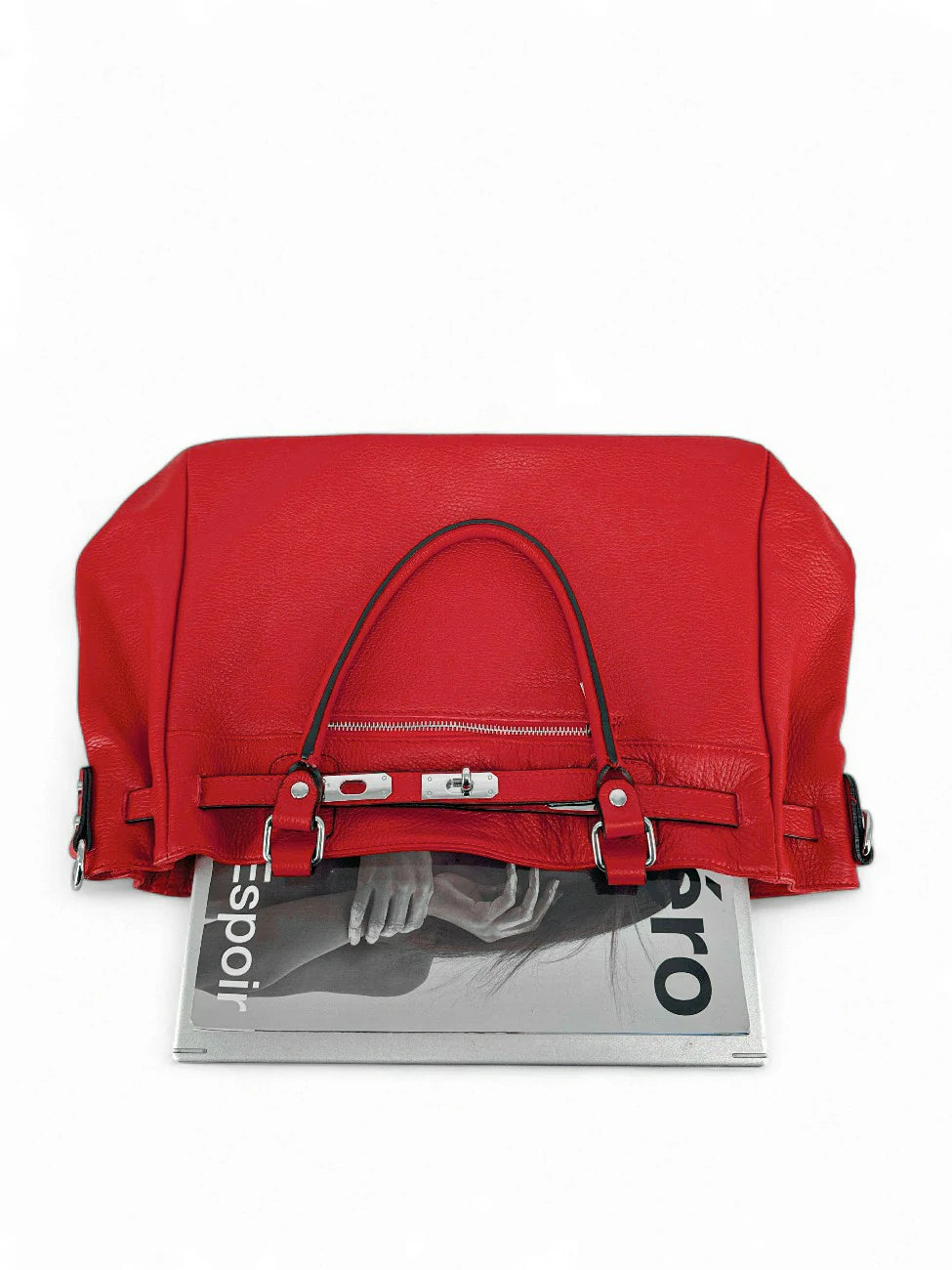 Shopper aus genarbtem Leder JANET SILVER Krapprot