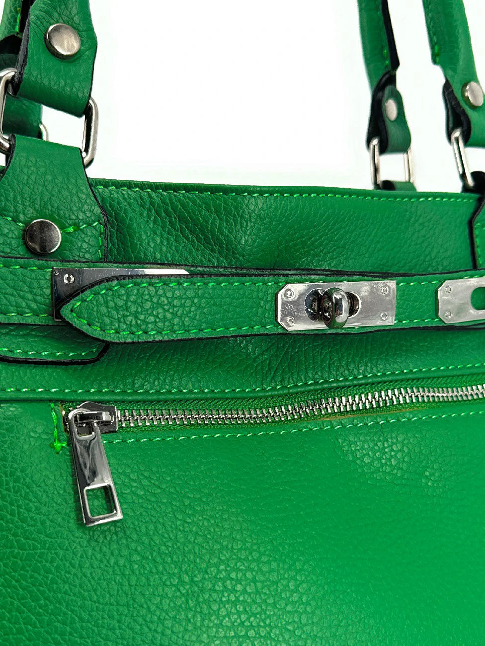 Bolso shopper en piel granulada JANET SILVER Verde inglés