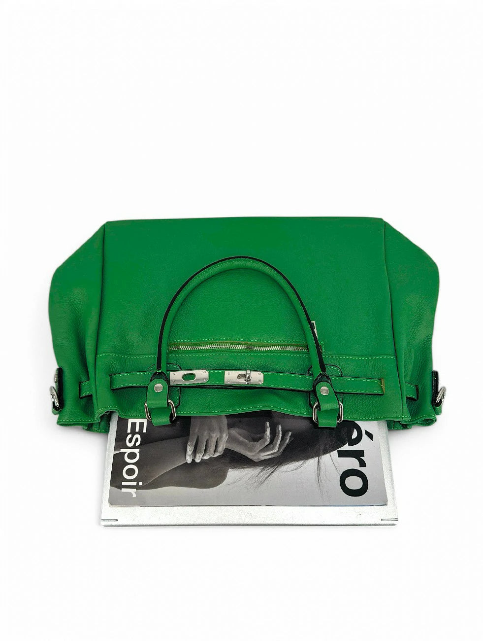 Bolso shopper en piel granulada JANET SILVER Verde inglés