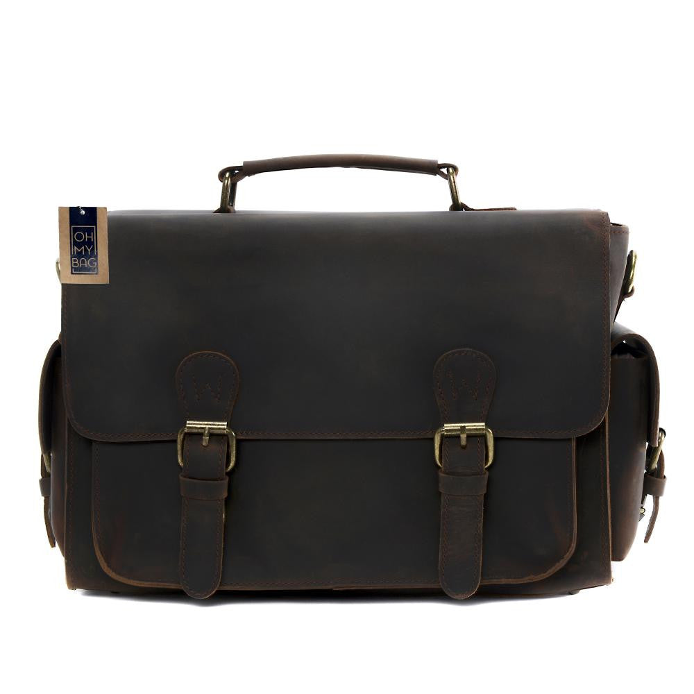 Sac reporter photographe en cuir pull-up NEWTON Chocolat