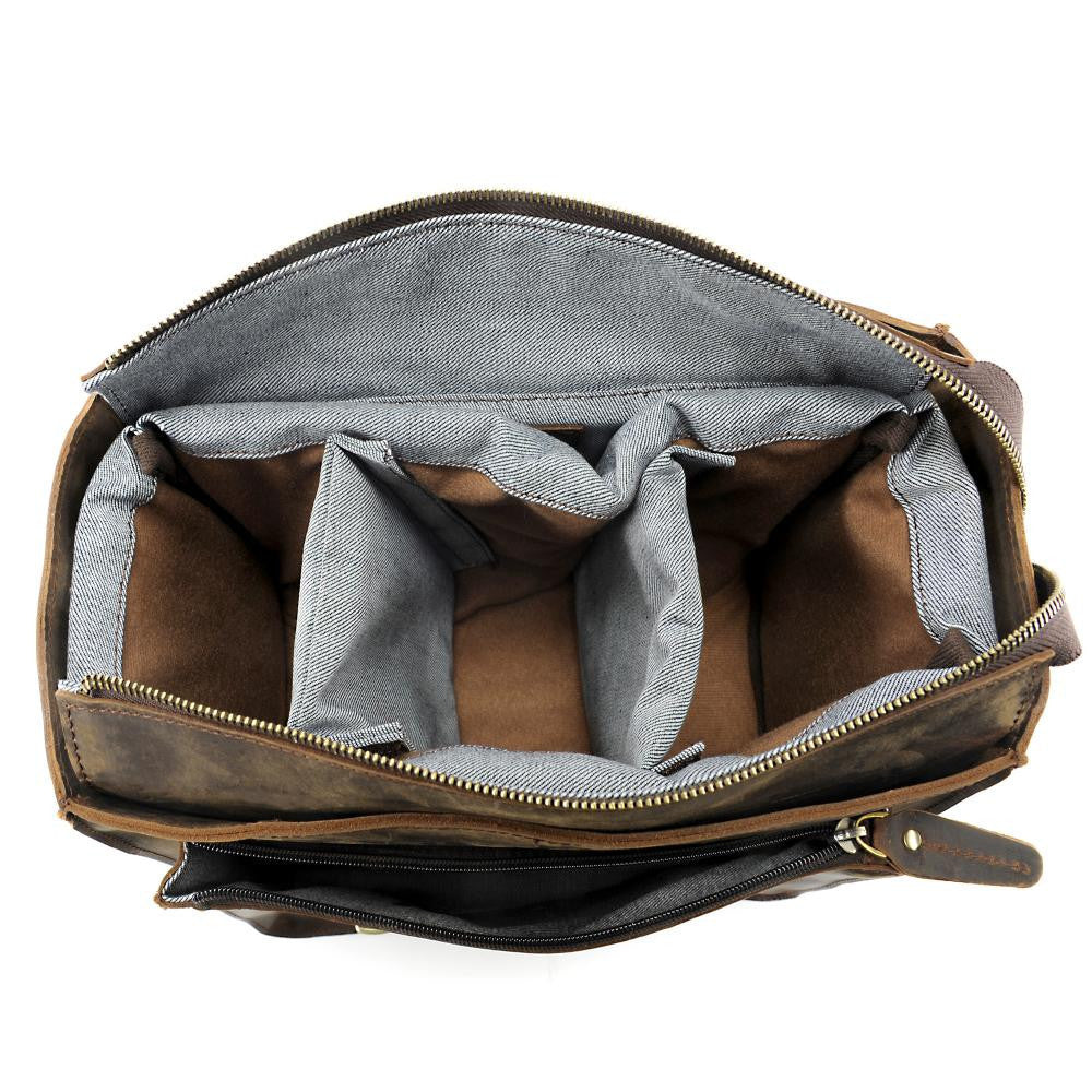 Sac reporter photographe en cuir pull-up NEWTON Chocolat