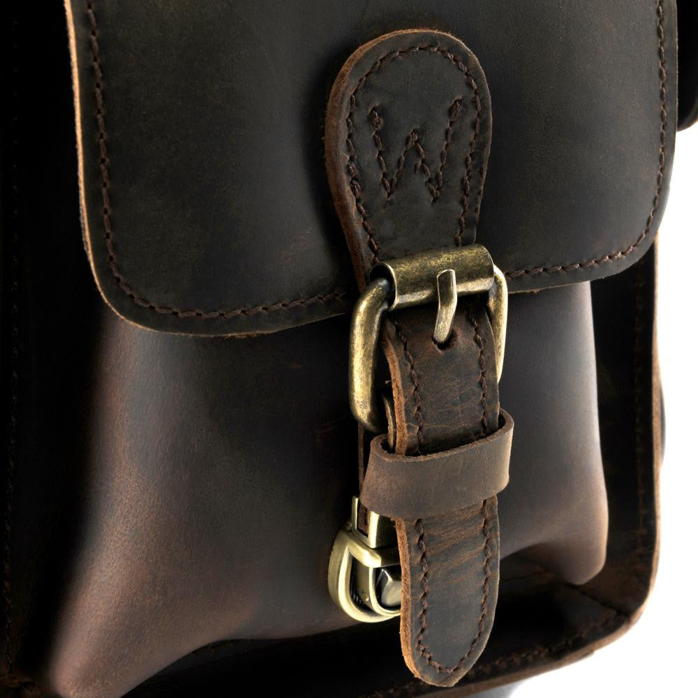 Sac reporter photographe en cuir pull-up NEWTON Chocolat
