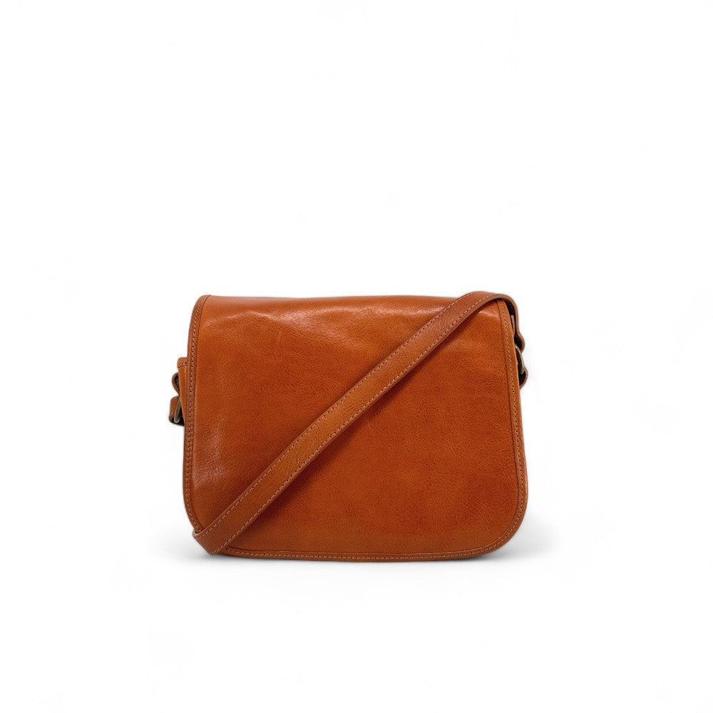 Sac bandoulière en cuir lisse MARIE STUART Camel