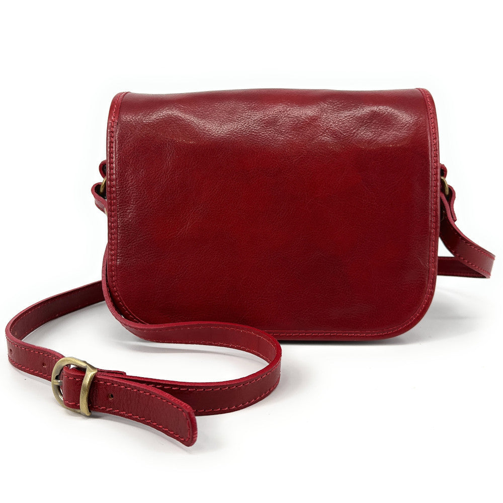 Sac bandoulière en cuir lisse MARIE STUART Rouge foncé