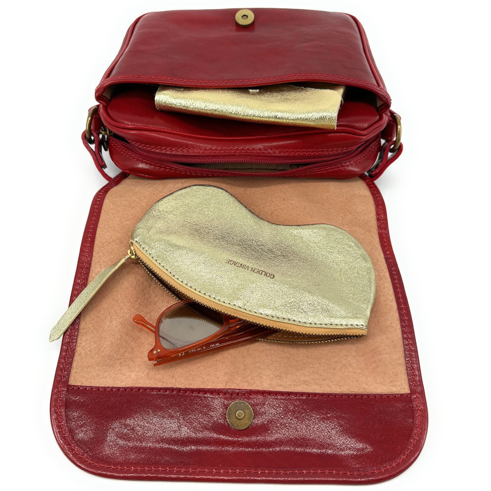 Sac bandoulière en cuir lisse MARIE STUART Rouge foncé