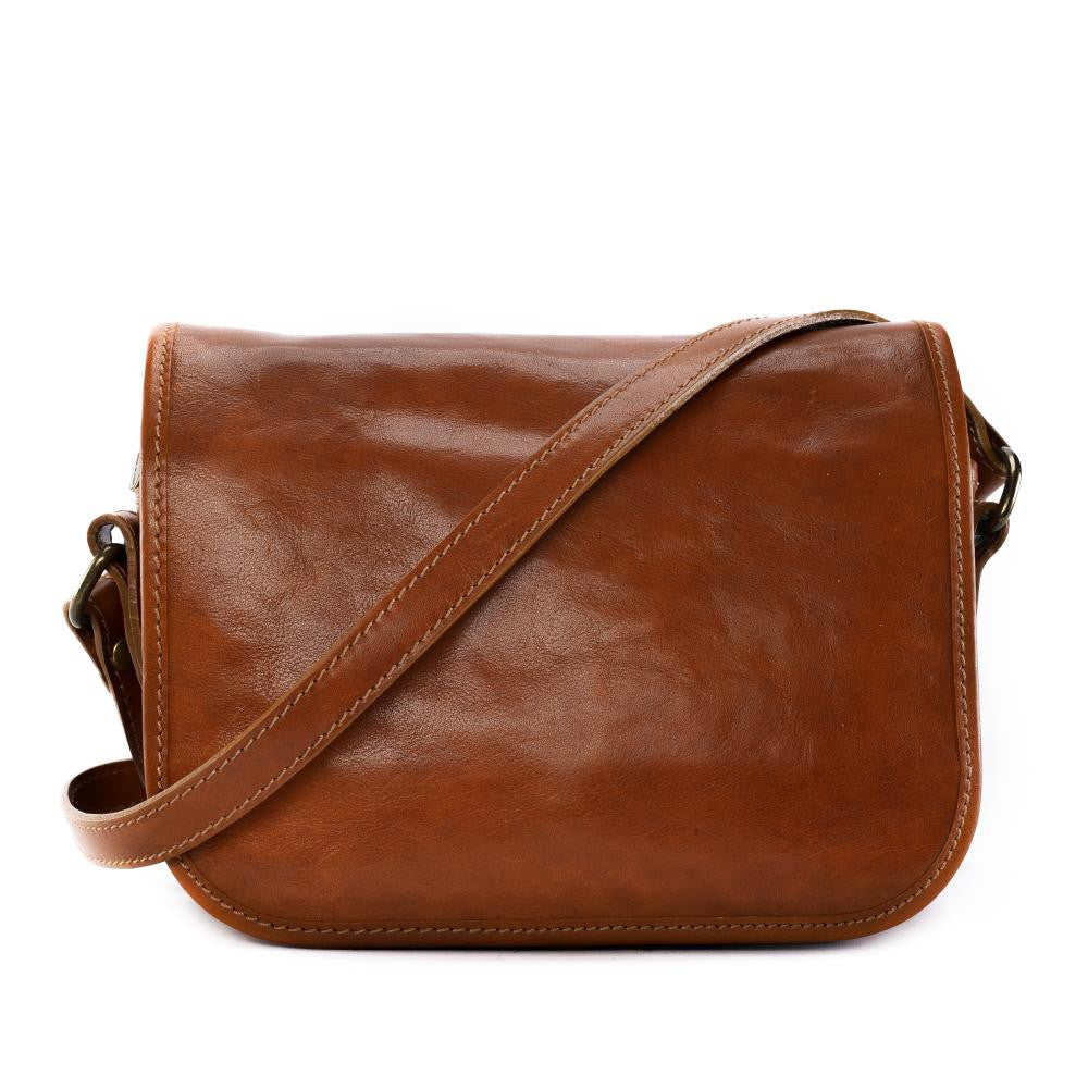 Sac bandoulière en cuir lisse MARIE STUART Cognac