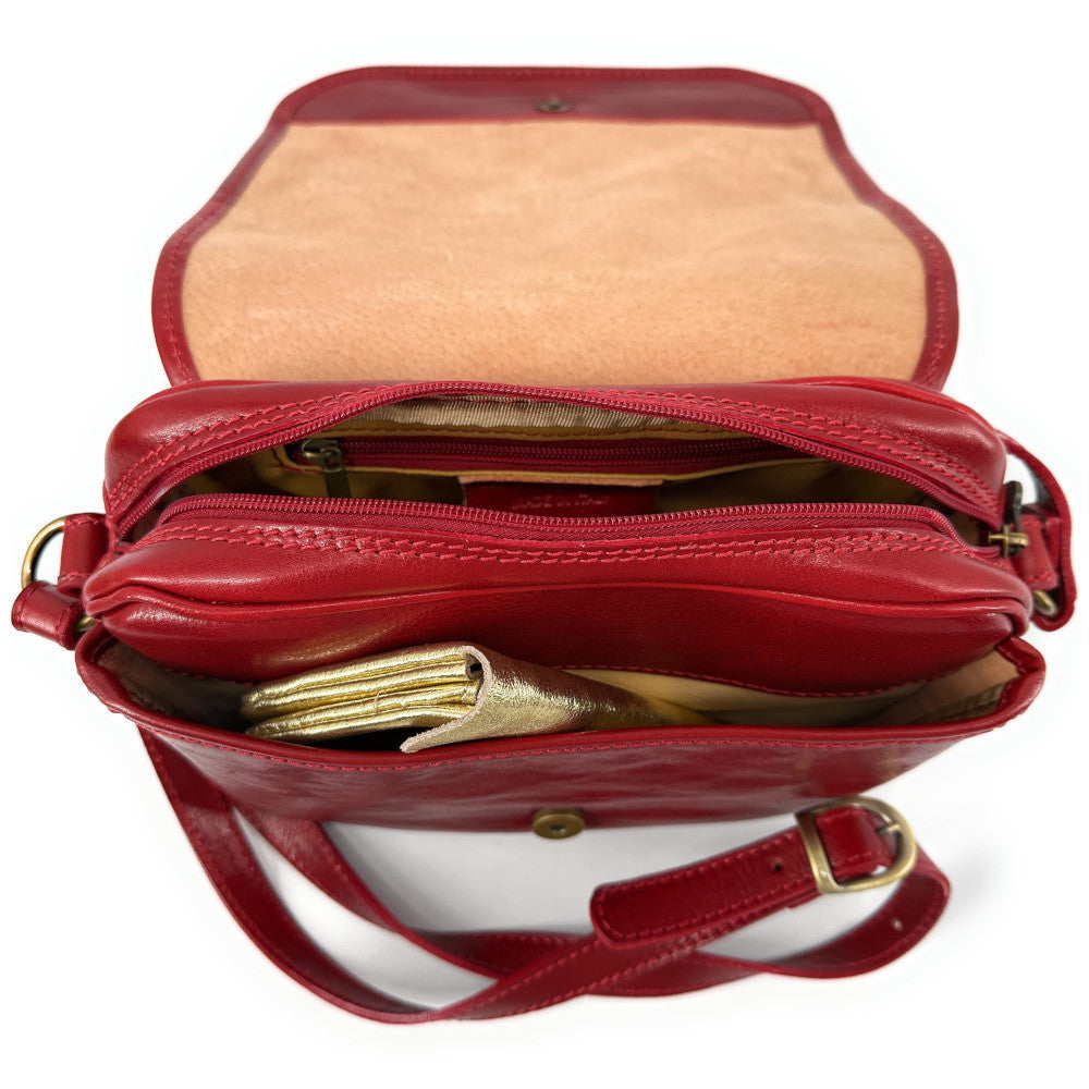 Sac bandoulière en cuir lisse MARIE STUART Rouge foncé