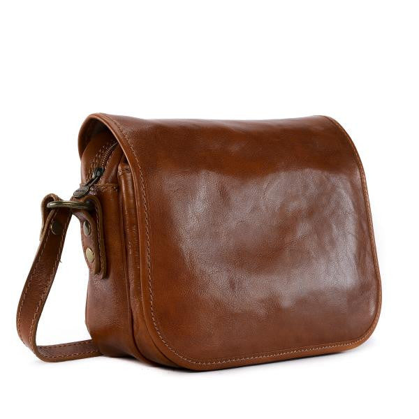 Sac bandoulière en cuir lisse MARIE STUART Cognac