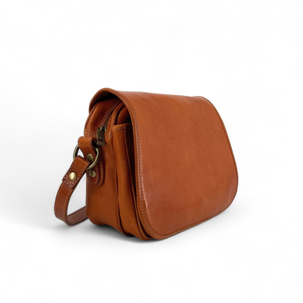 Sac bandoulière en cuir lisse MARIE STUART Camel