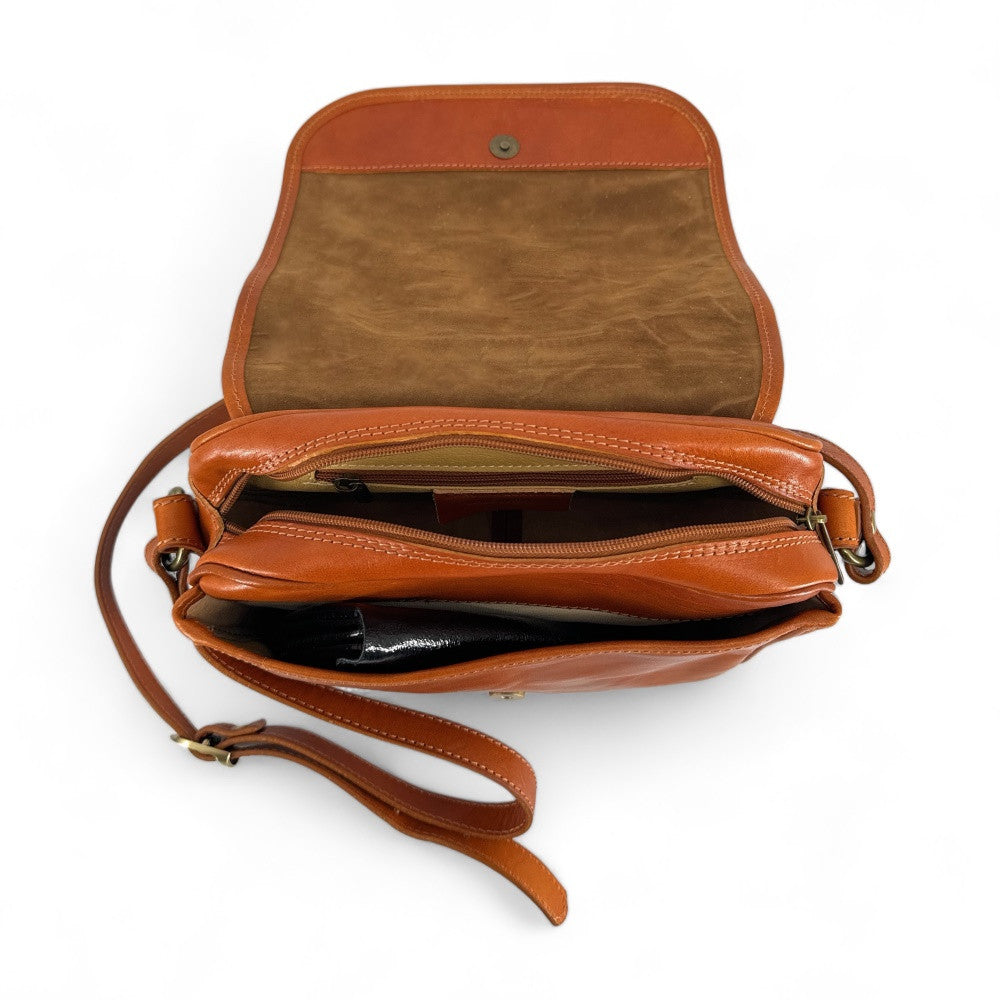 Sac bandoulière en cuir lisse MARIE STUART Camel