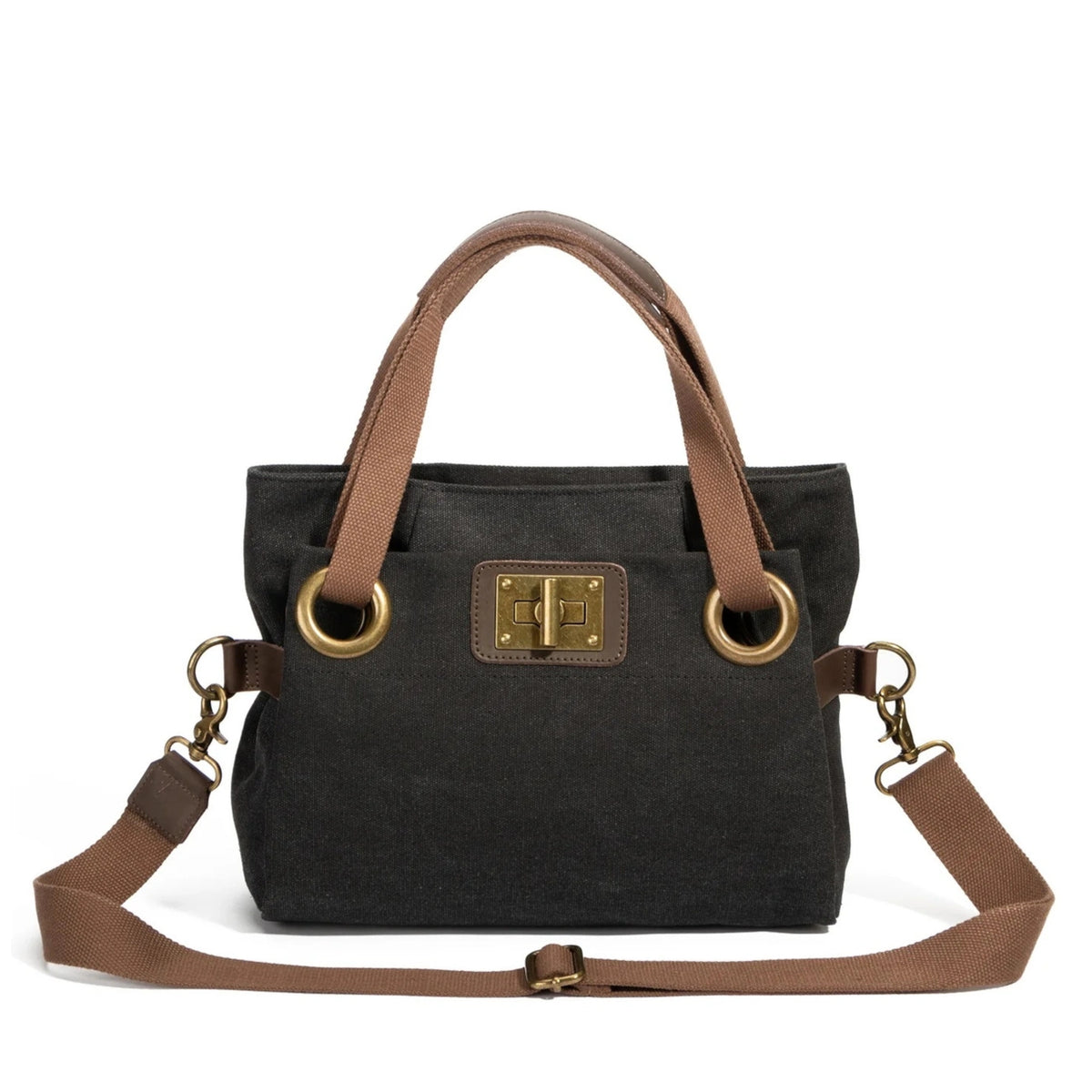 Borsa a spalla in pelle e tela PONT-DES-ARTS MINI Nero