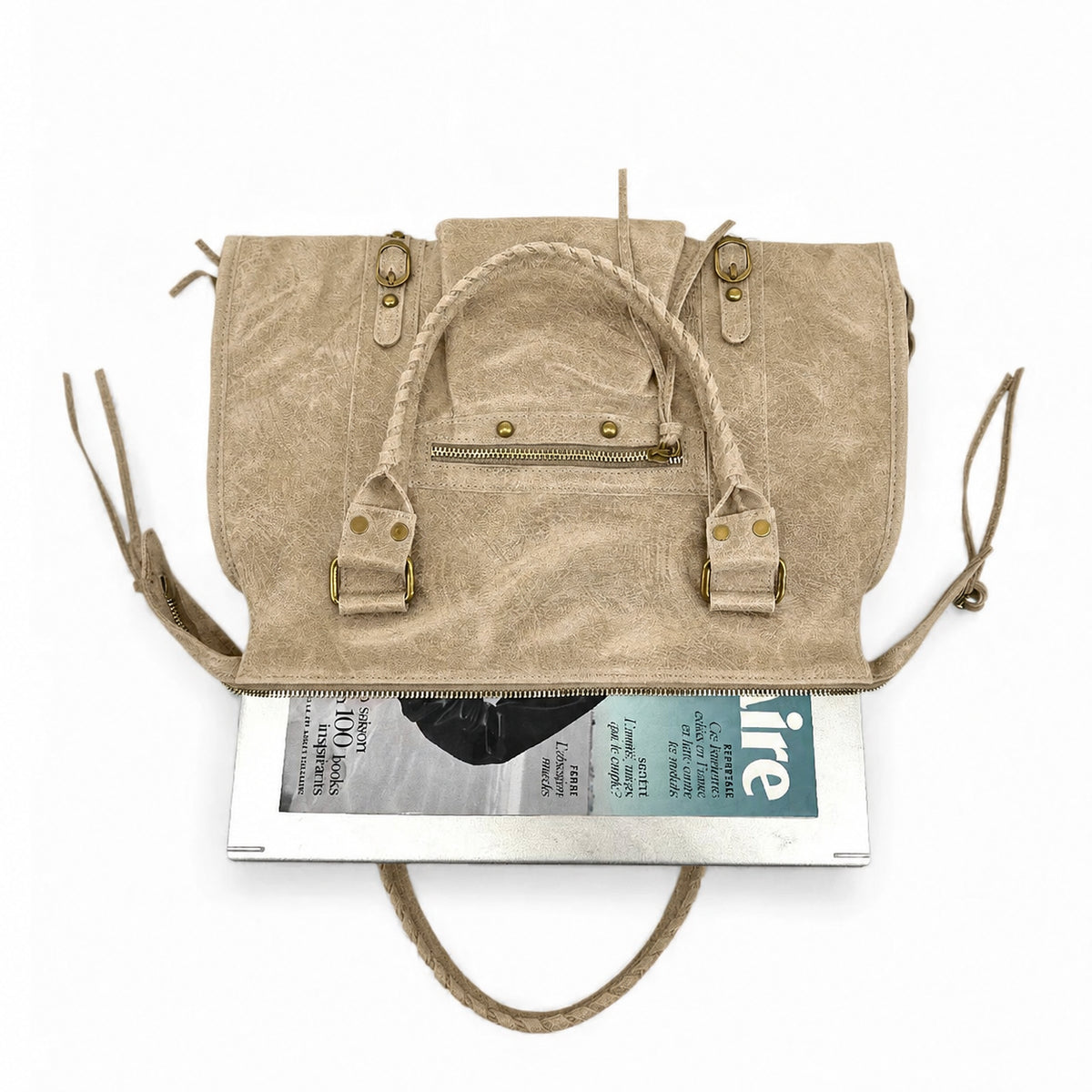 SANDSTORM brushed leather handbag, Light taupe