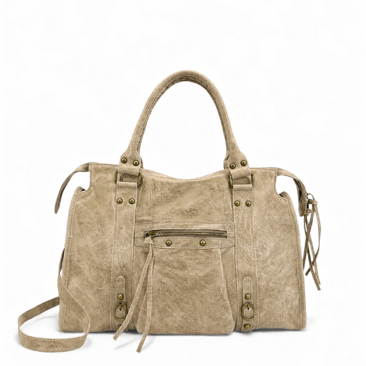 Sac à main en cuir brossé SANDSTORM Taupe clair