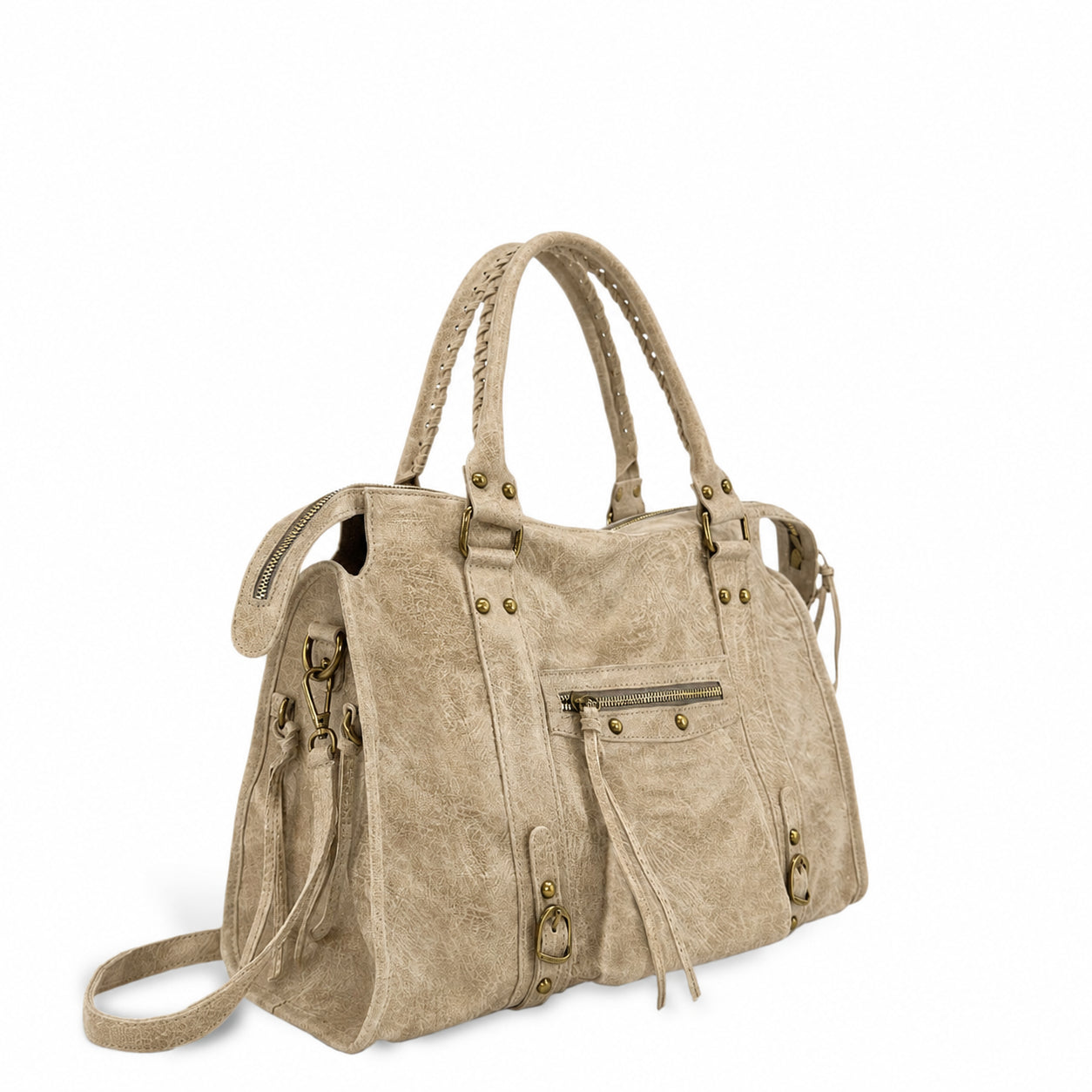 Sac à main en cuir brossé SANDSTORM Taupe clair