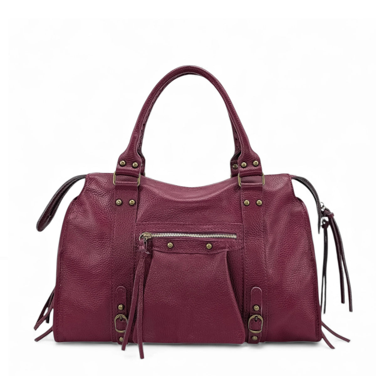 Grand sac type bowling en cuir grainé SANDSTORM Burgundy