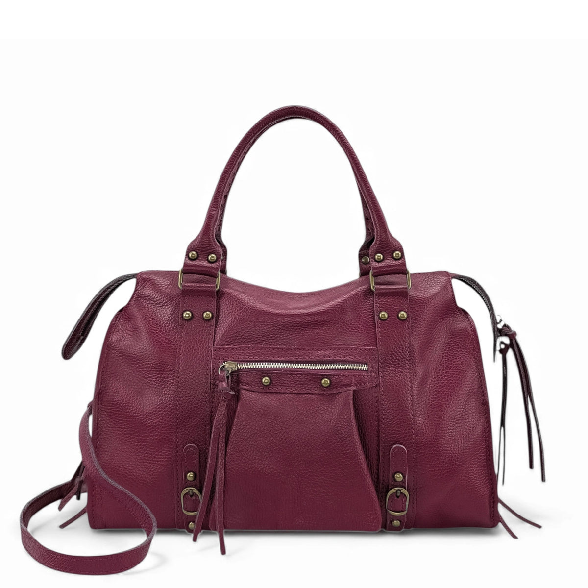 Large bowling-style bag in grained leather SANDSTORM Teal Blue