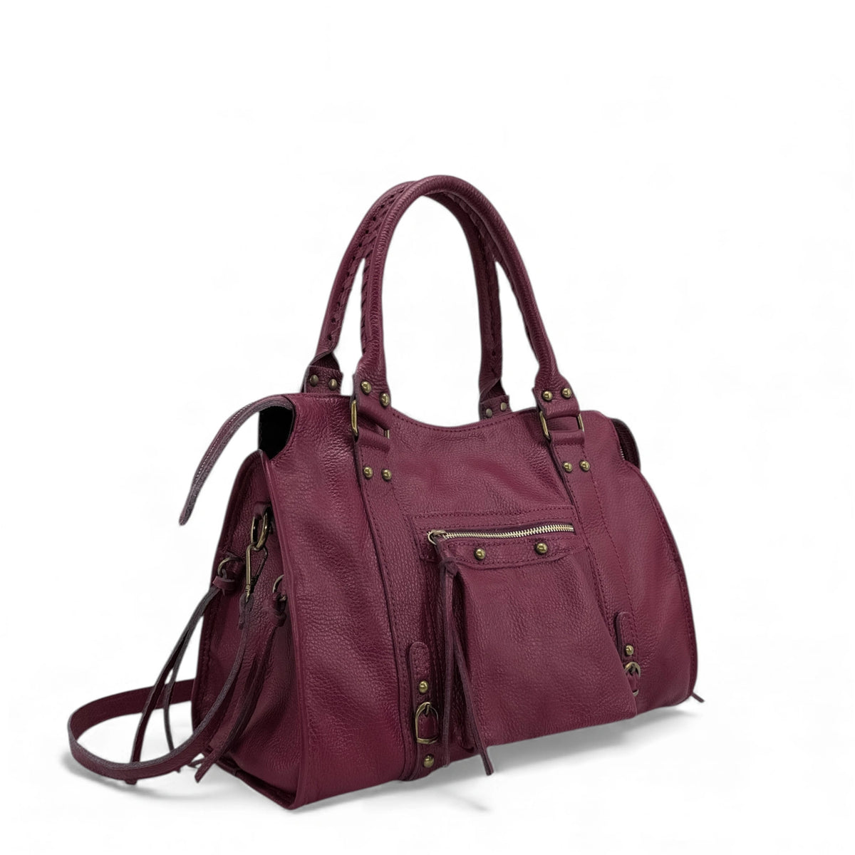 Large bowling-style bag in grained leather SANDSTORM Teal Blue
