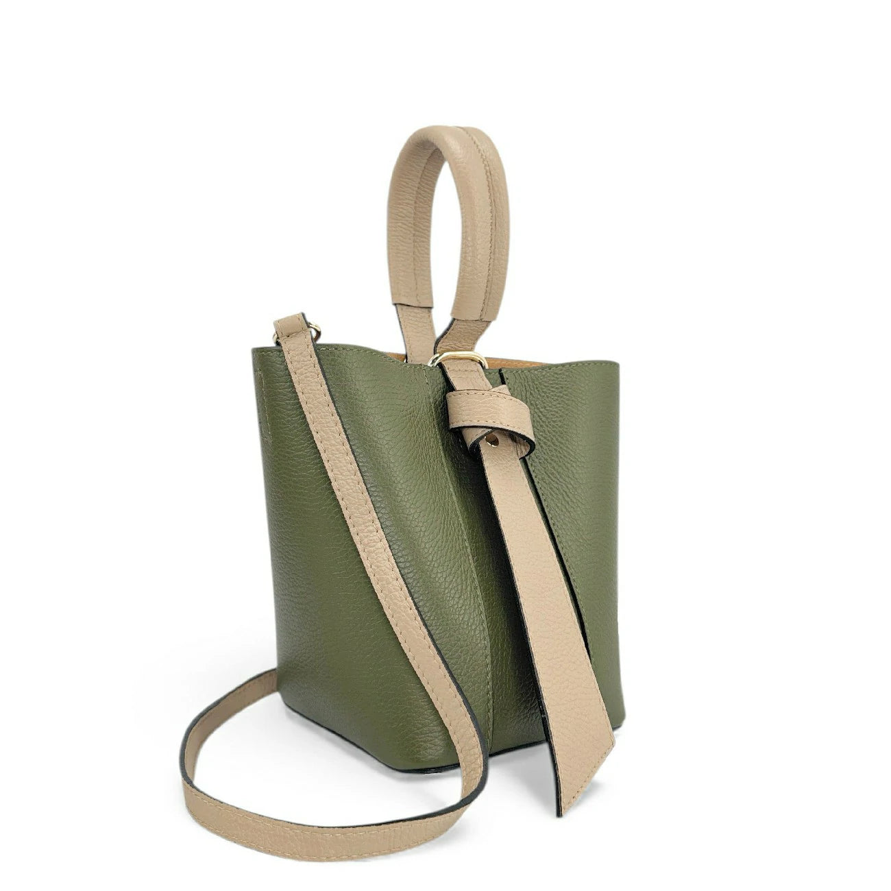 Grained leather bucket bag and pocket BIRDIE Purple