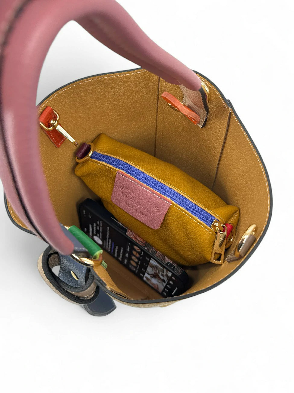 ONLY BIRDIE grained leather bucket bag and clutch, Multicolor 1