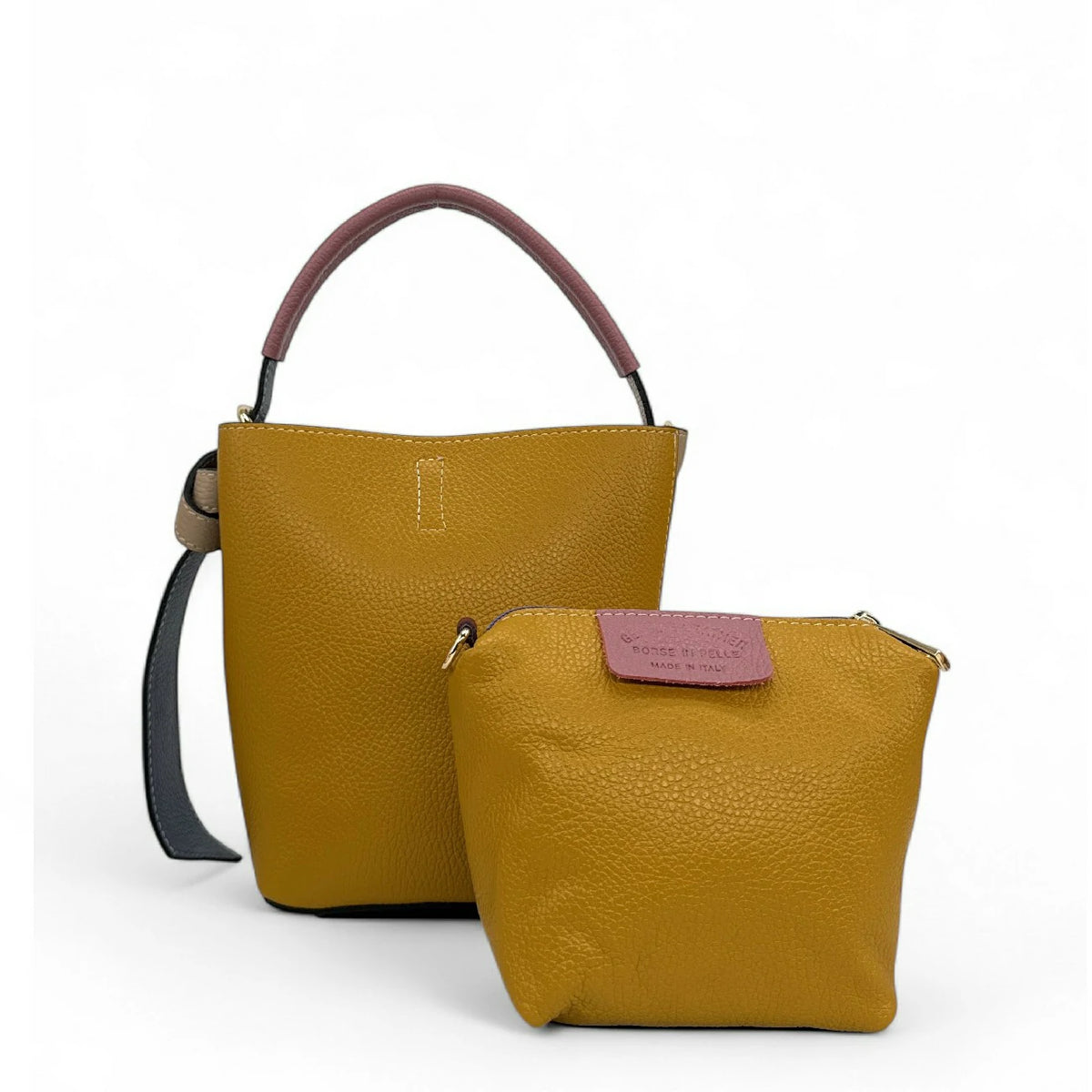 ONLY BIRDIE grained leather bucket bag and clutch, Multicolor 1