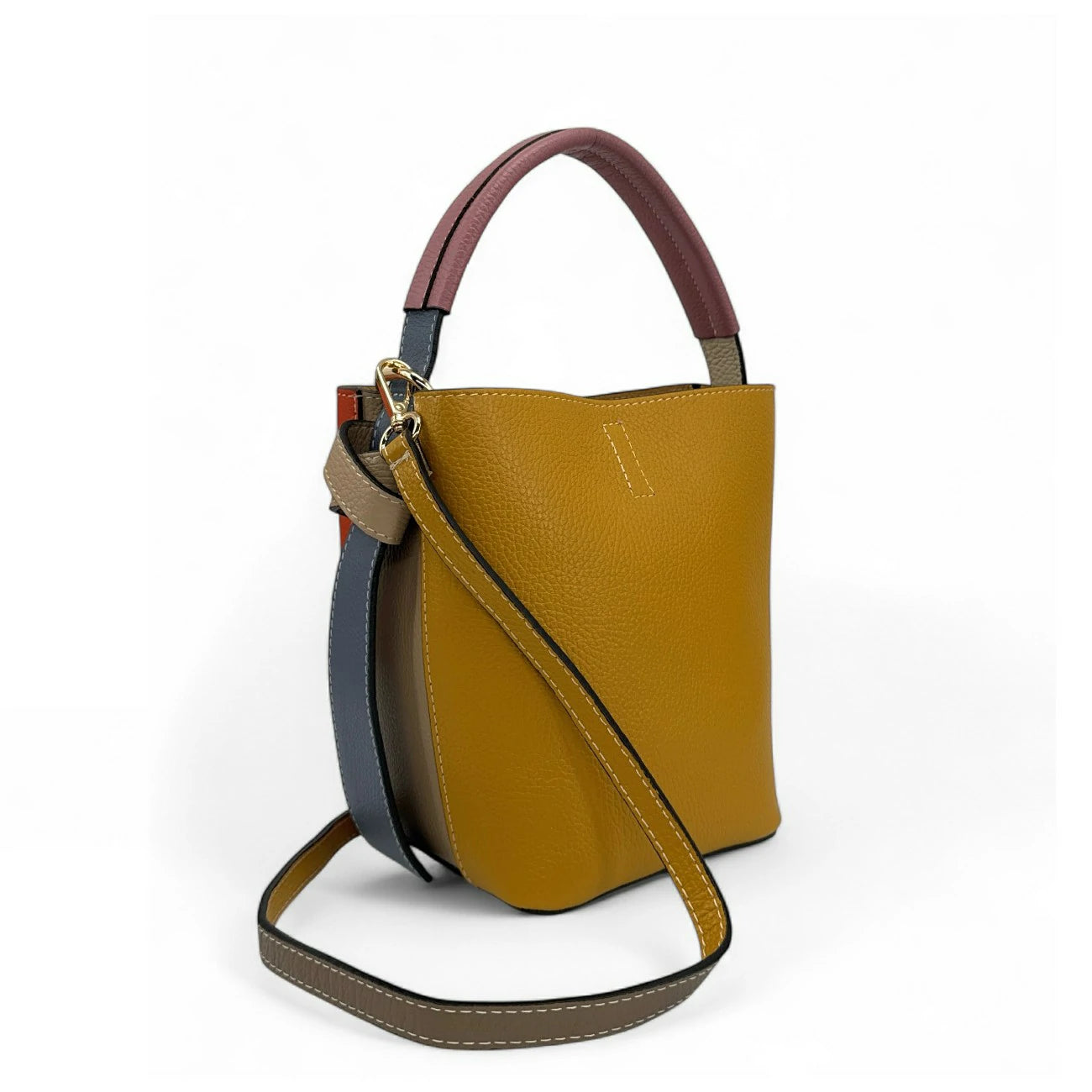 Grained leather bucket bag and pocket BIRDIE Purple