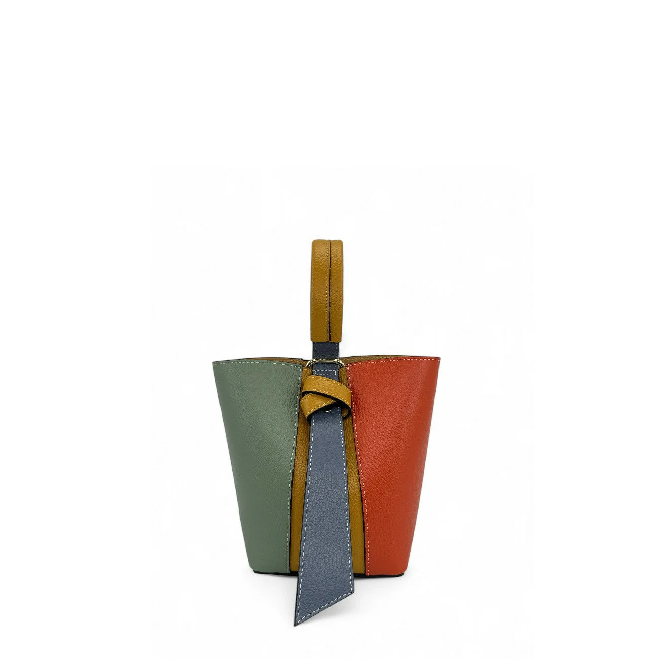 Grained leather bucket bag and pocket BIRDIE Purple