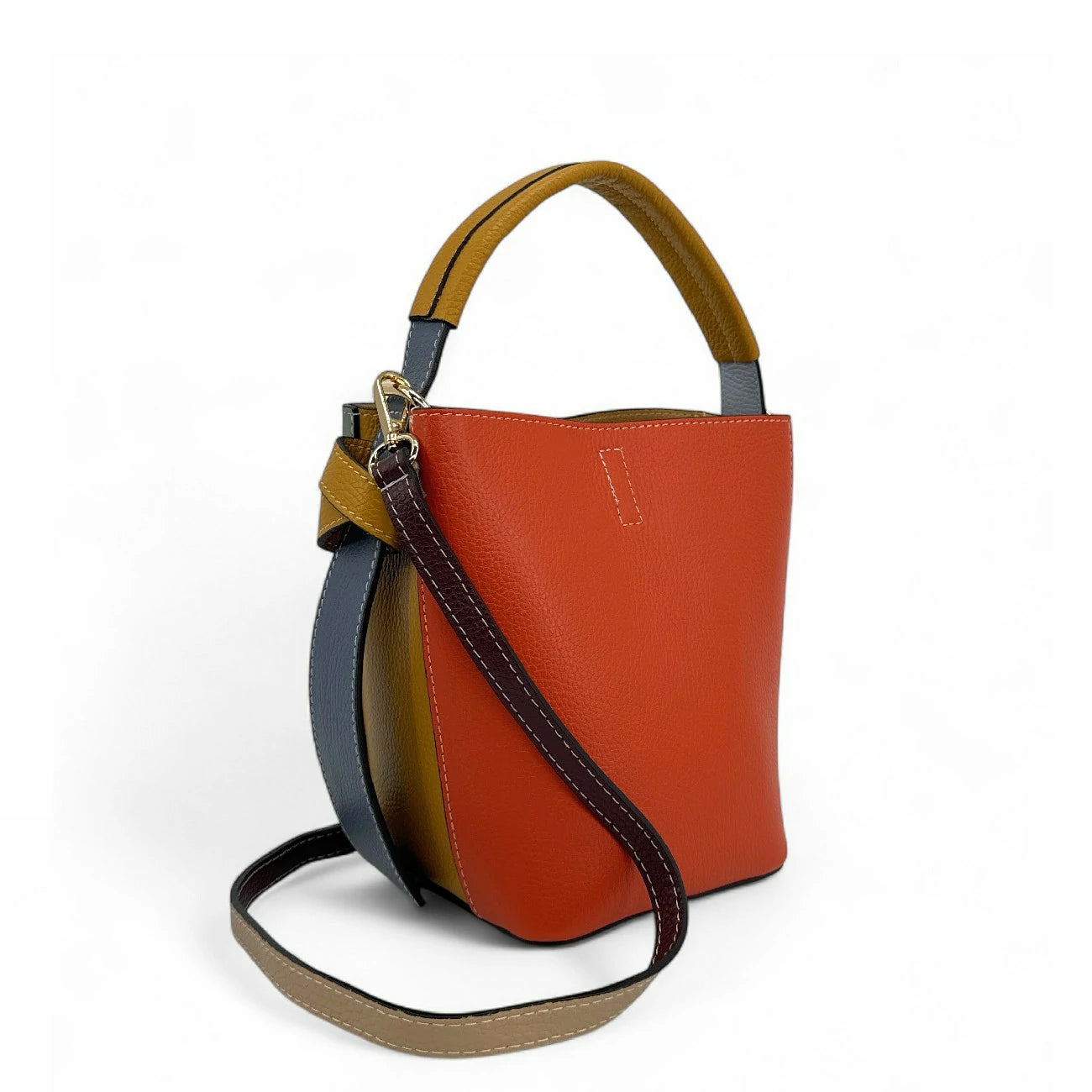 Grained leather bucket bag and pocket BIRDIE Purple