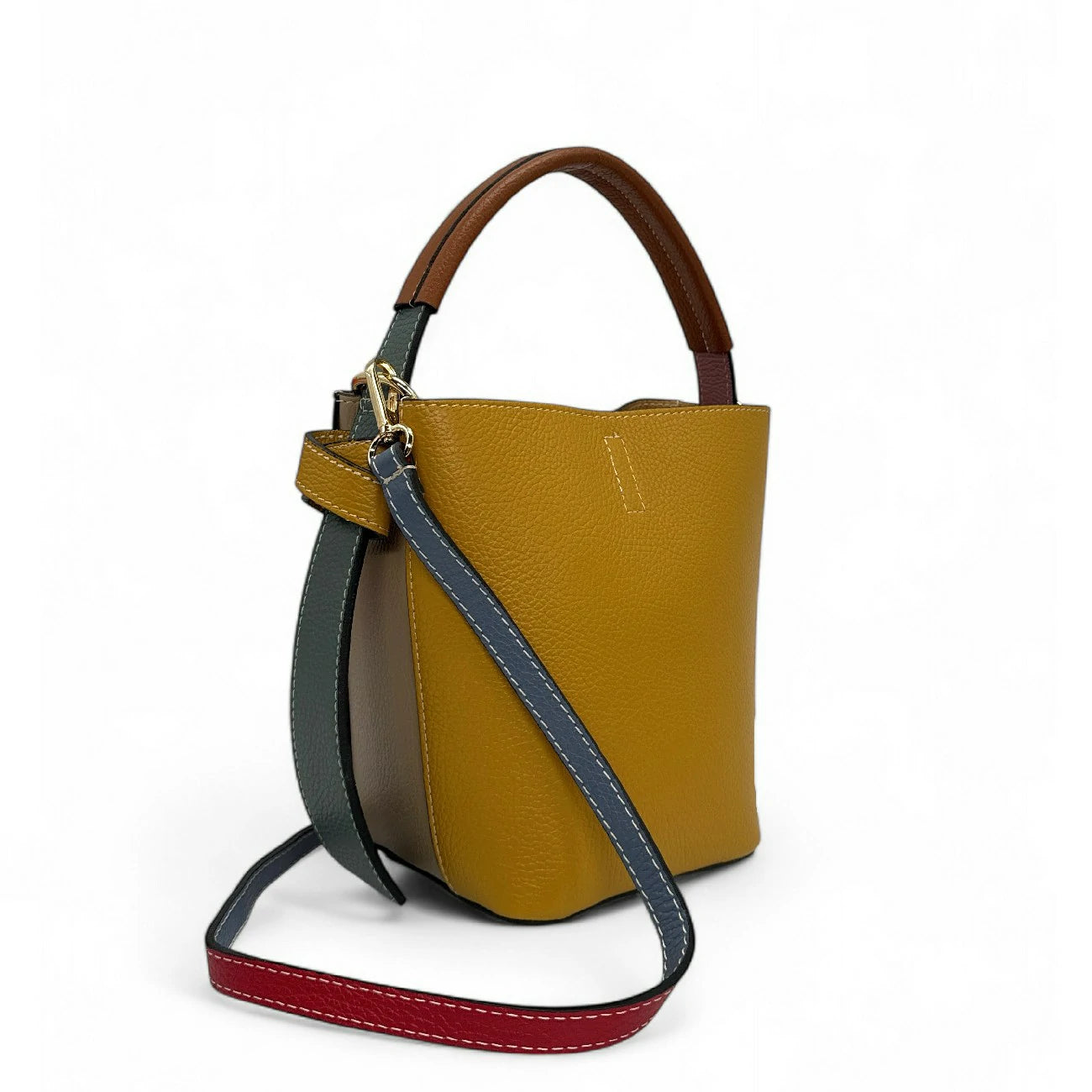 Grained leather bucket bag and pocket BIRDIE Purple