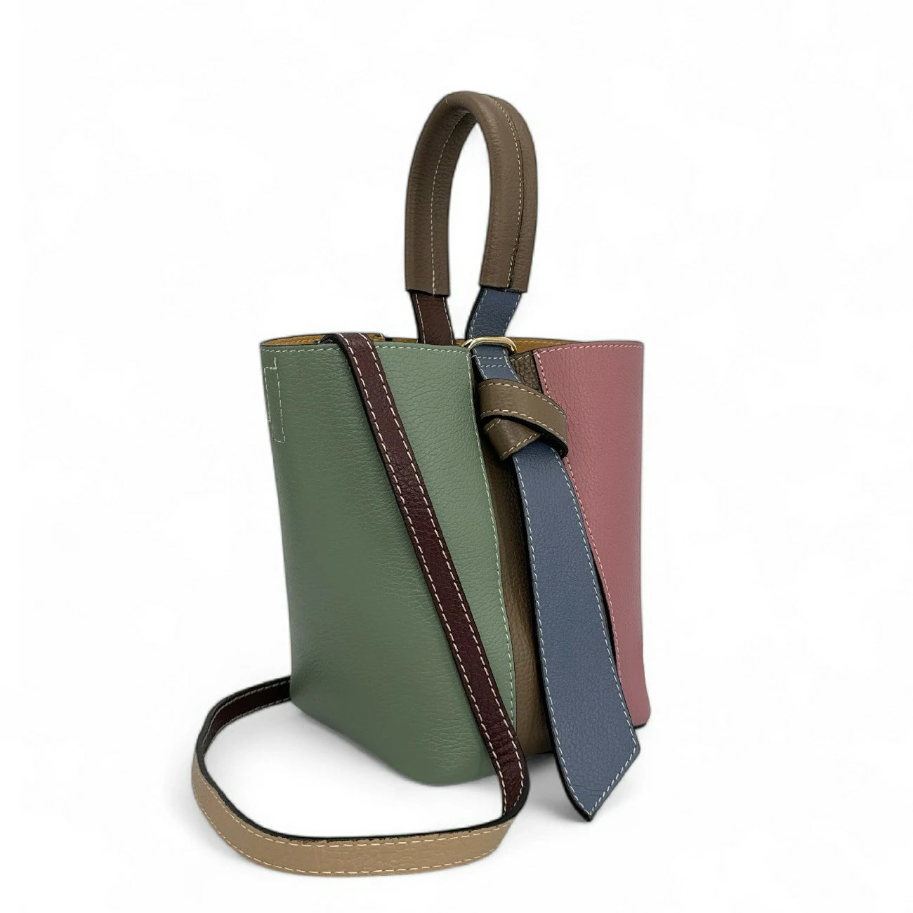 Grained leather bucket bag and pocket BIRDIE Purple