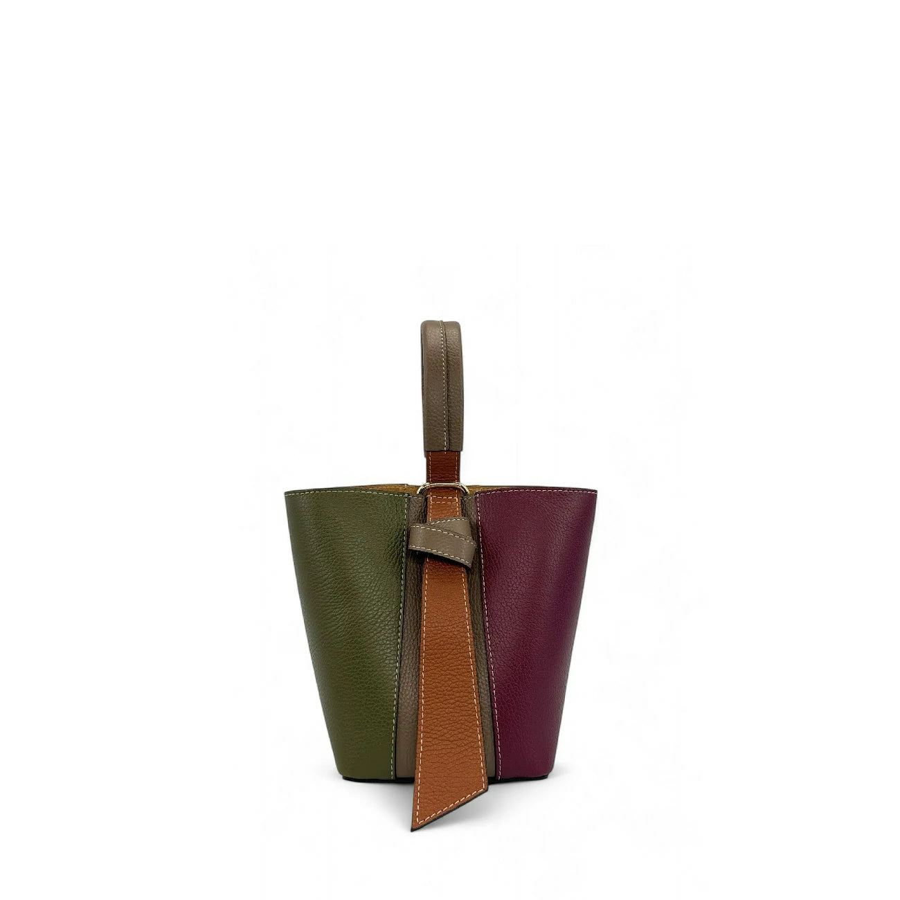 Grained leather bucket bag and pocket BIRDIE Purple