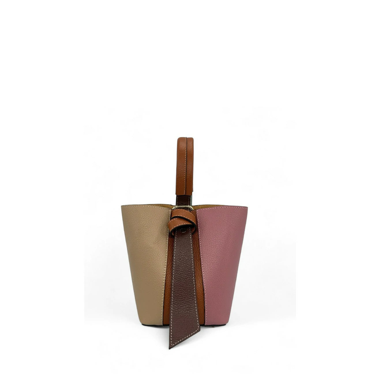 Grained leather bucket bag and pocket BIRDIE Purple