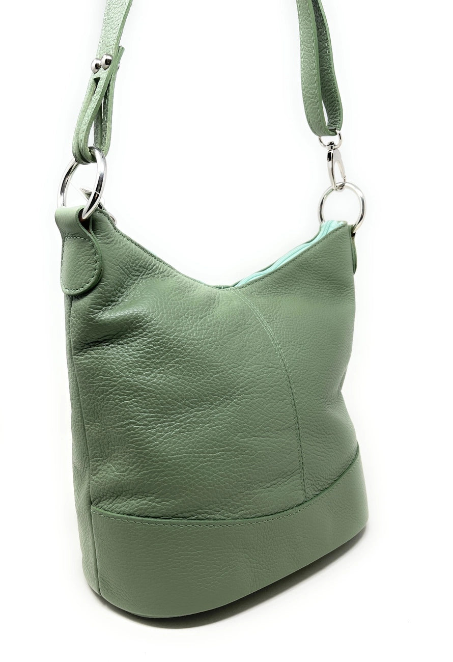 Grained leather strap bag BEAUBOURG Pastel green