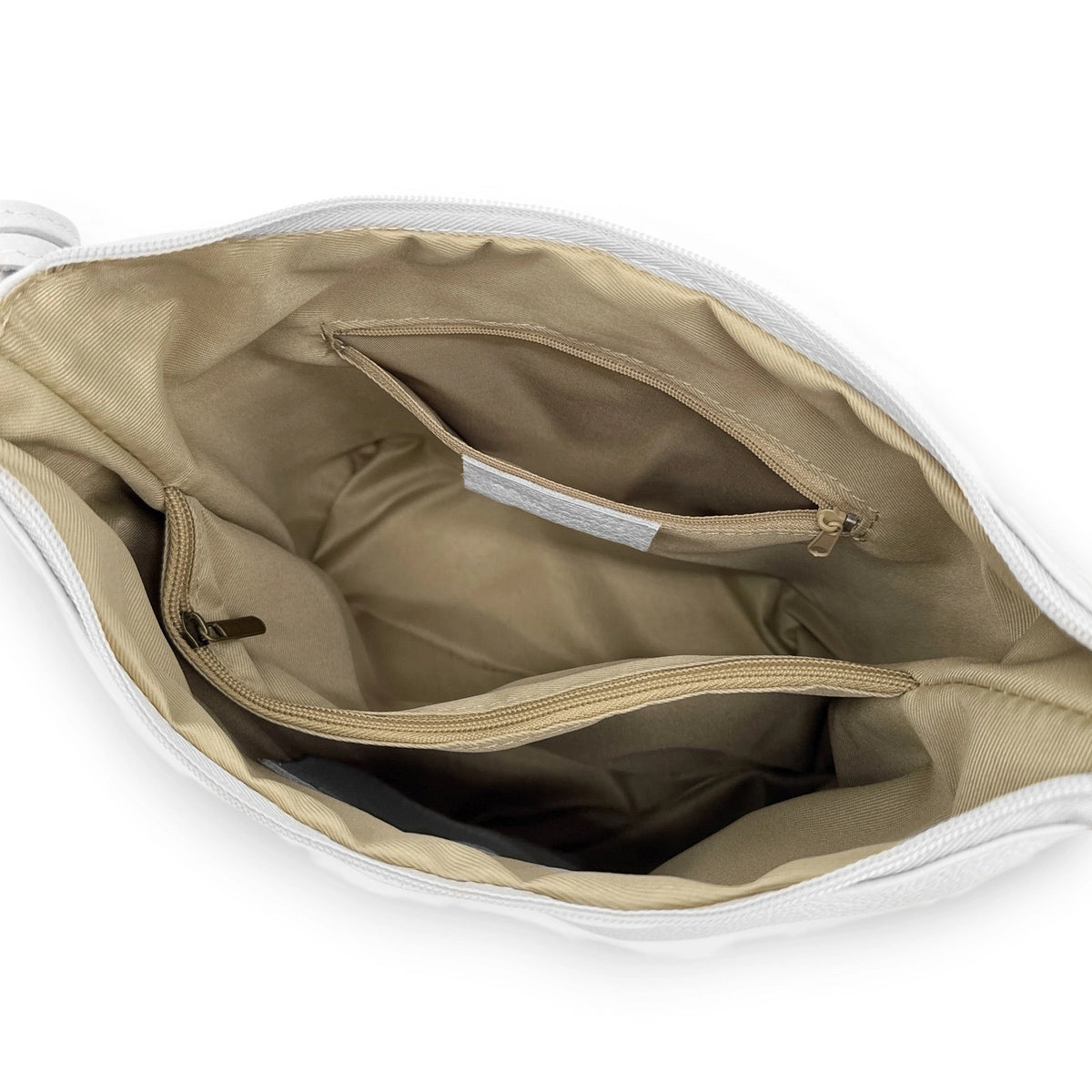 Beuteltasche mit Schulterriemen aus genarbtem Leder BEAUBOURG Weiß