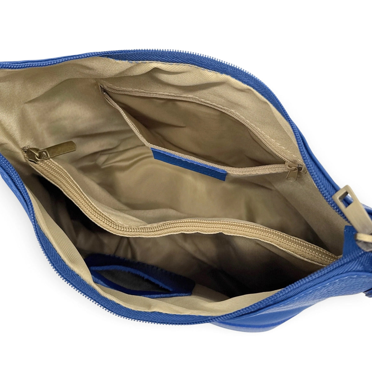 Beuteltasche mit Schulterriemen aus genarbtem Leder BEAUBOURG Königsblau