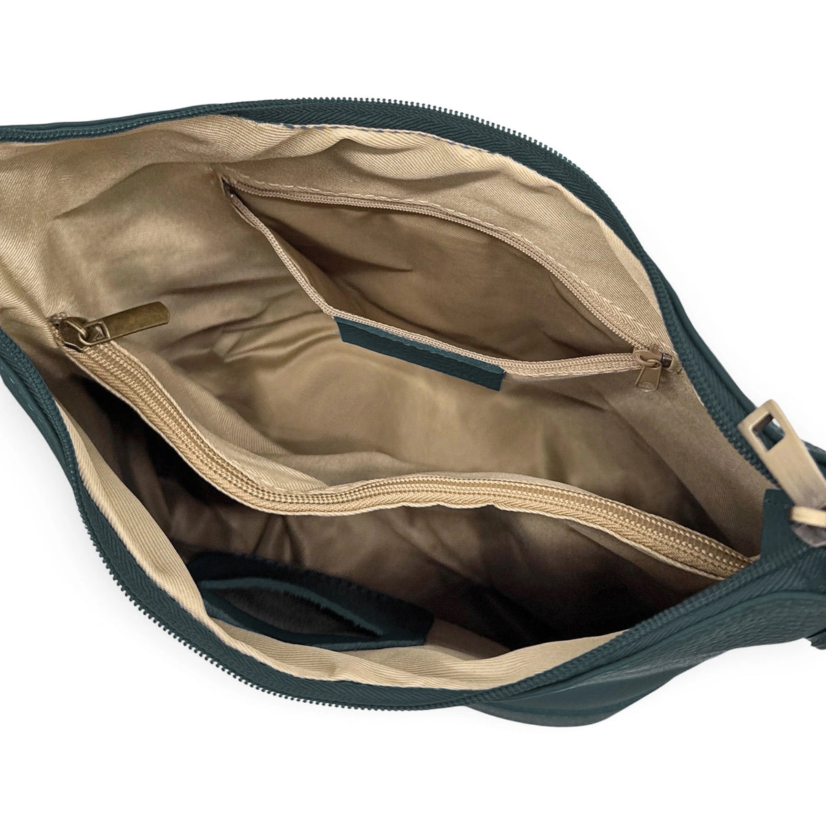 Beuteltasche mit Schulterriemen aus genarbtem Leder BEAUBOURG Petrol