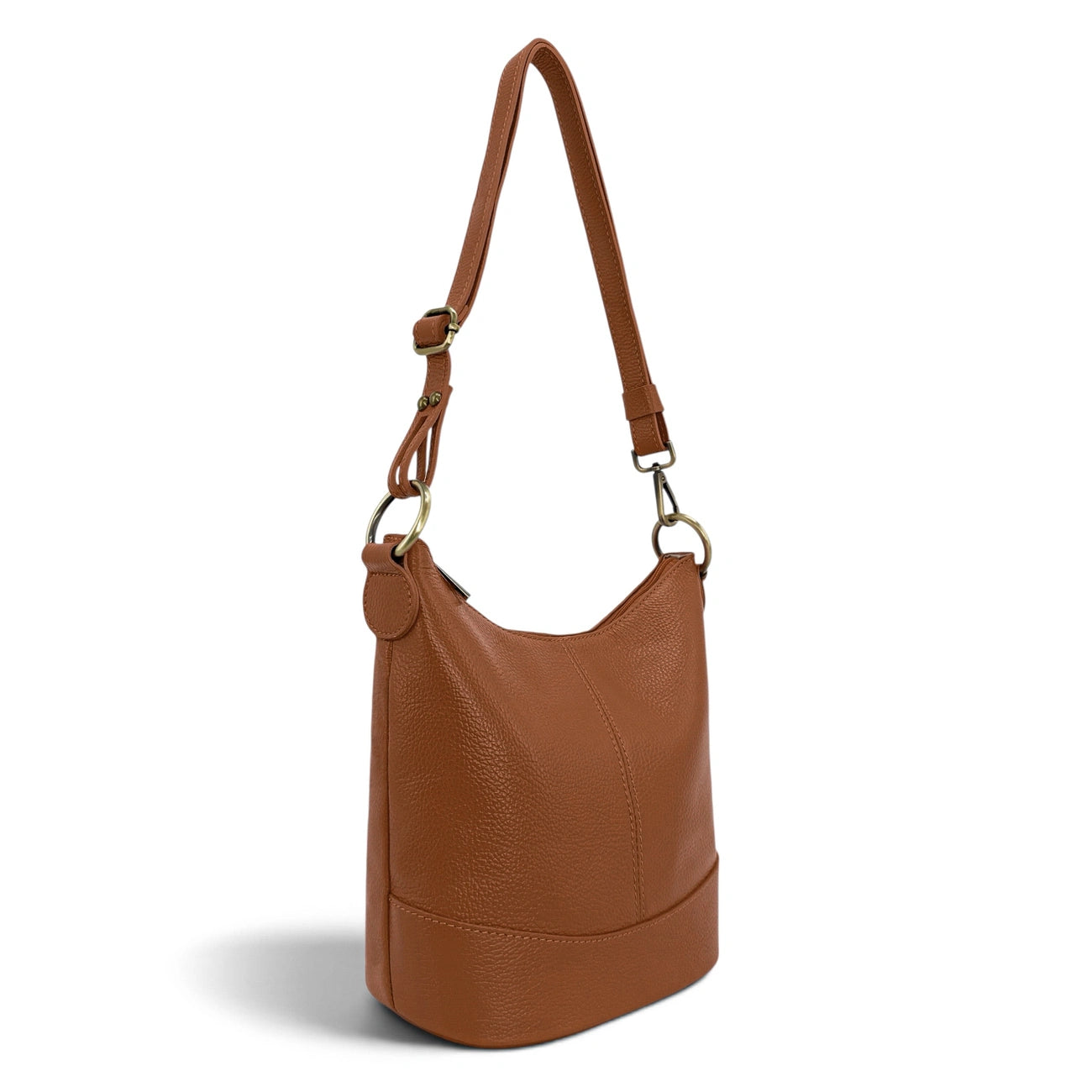 Sac seau à bandoulière en cuir grainé BEAUBOURG Marron camel foncé