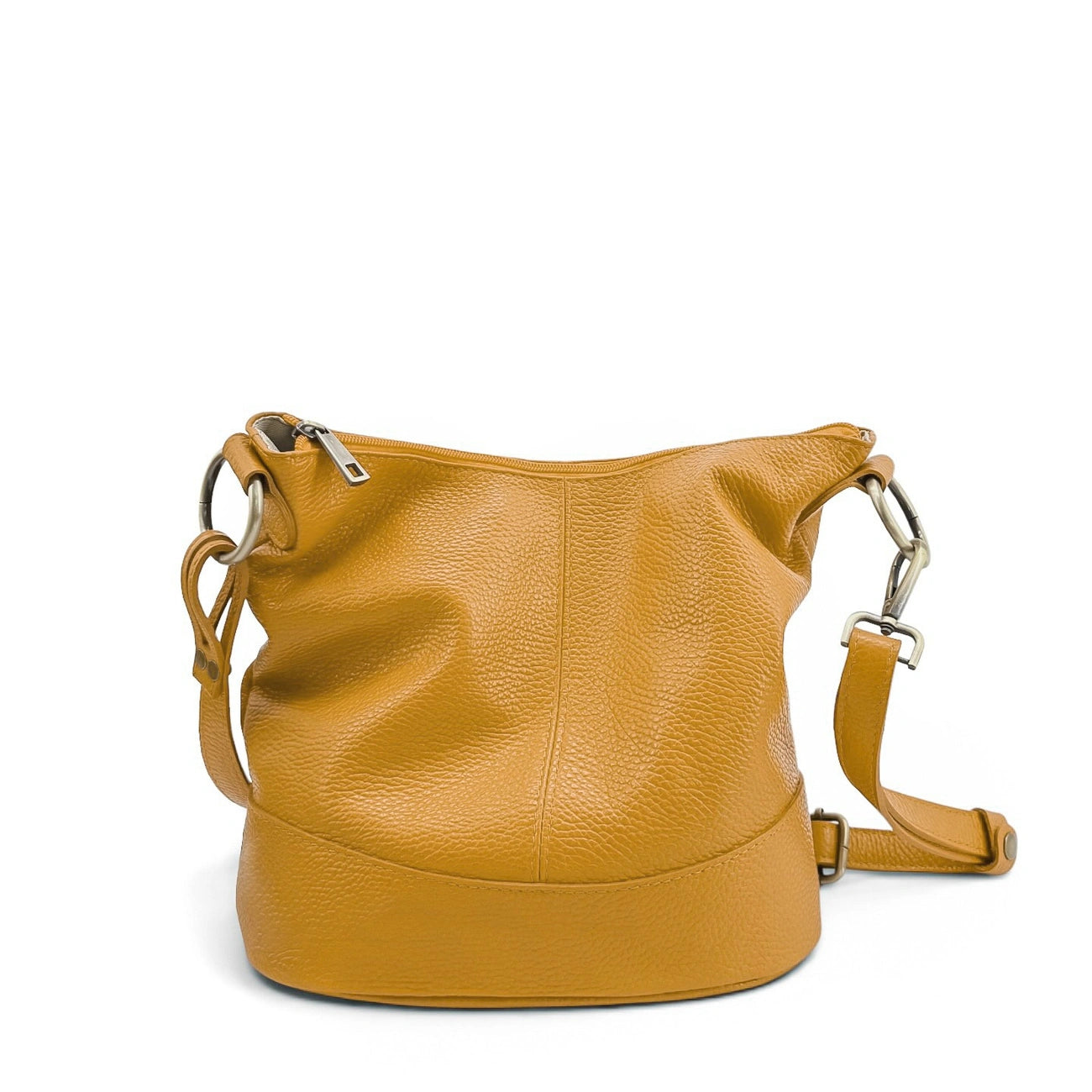 Sac seau à bandoulière en cuir grainé BEAUBOURG Jaune moutarde