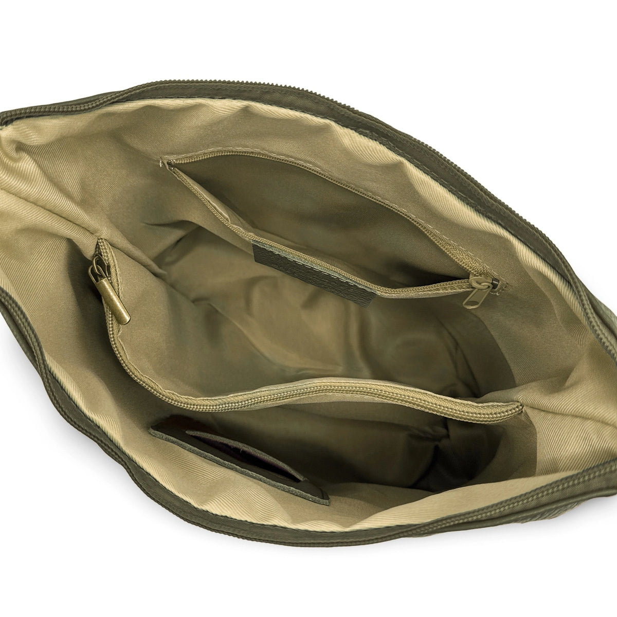 Beuteltasche mit Schulterriemen aus genarbtem Leder BEAUBOURG Khakigrün