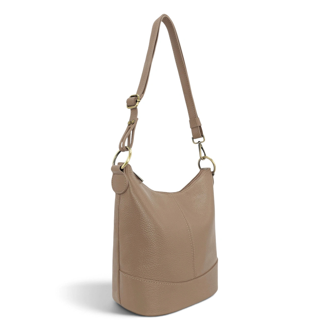 Sac seau à bandoulière en cuir grainé BEAUBOURG Taupe foncé
