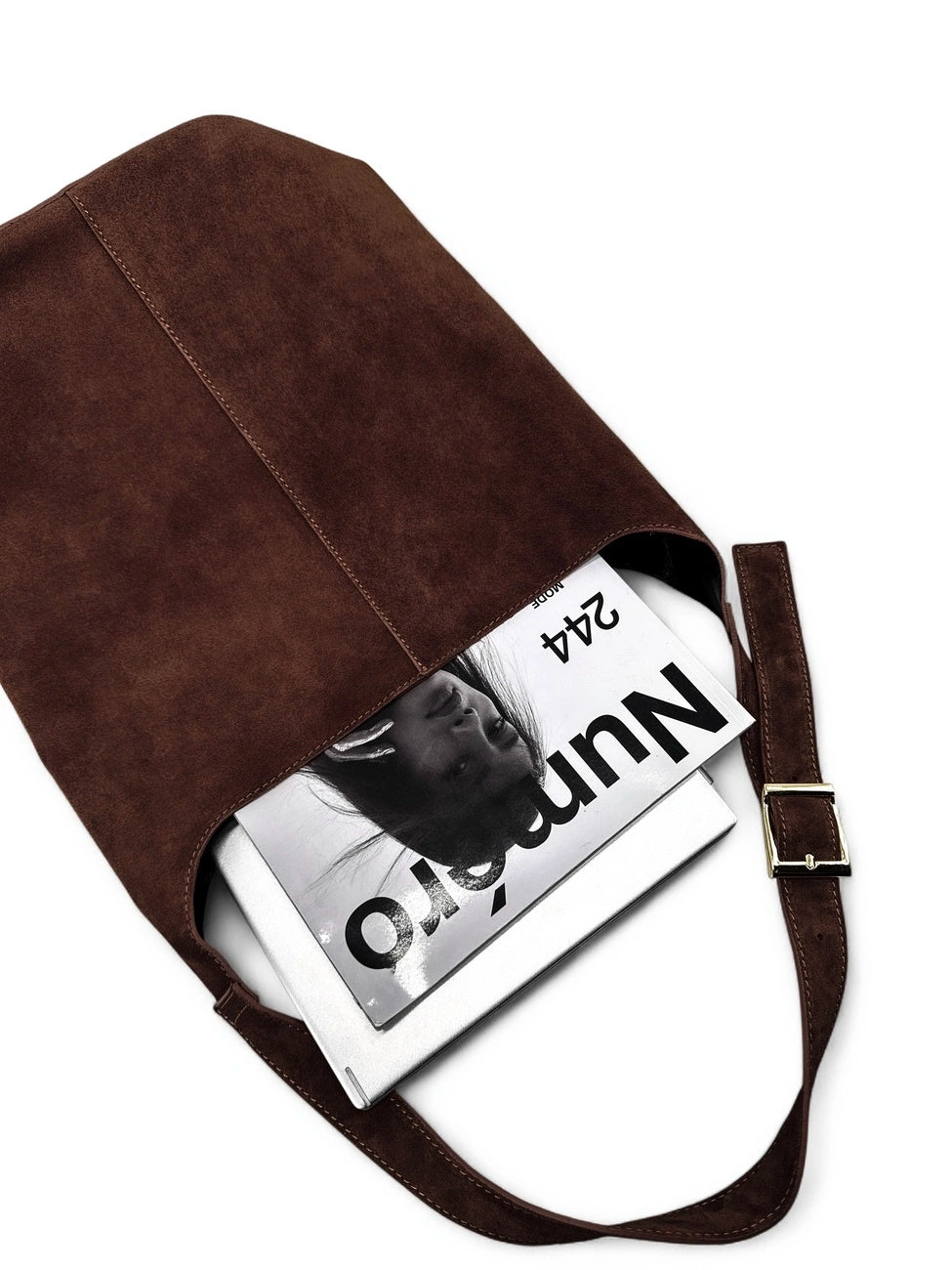 Beuteltasche aus Wildleder CLARENCE Schokoladenbraun