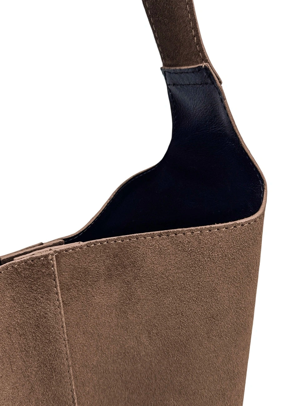 CLARENCE dark taupe suede bucket bag