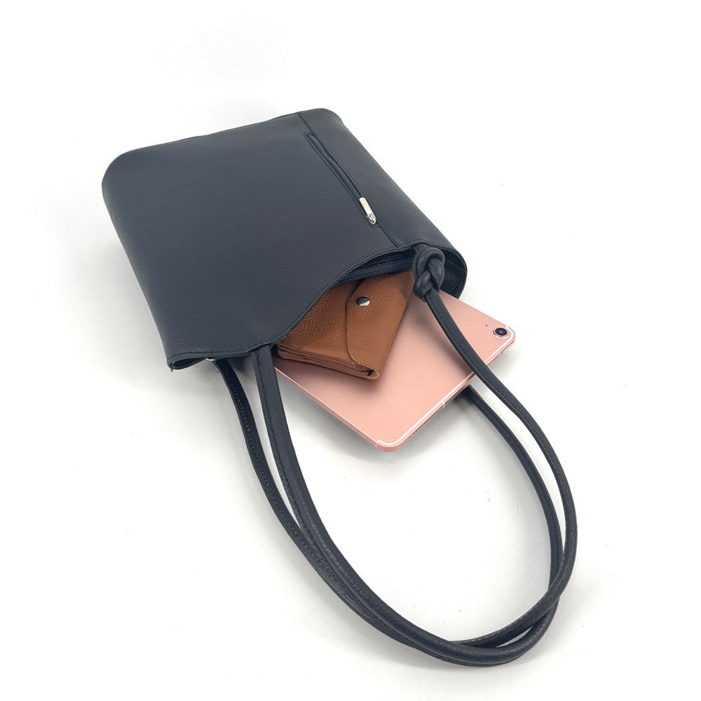 Sac seau multipositions en cuir grainé CAP FERRET Bleu marine